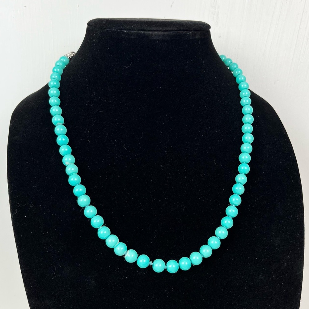 Aqua Blue Beaded Silver Toned Necklace
